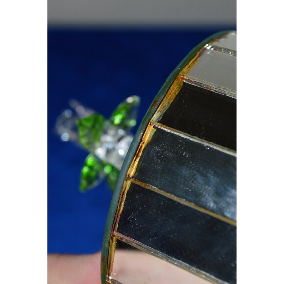Vintage Clear Glass Hummingbird Mirrored Music Rotating Box Green Leaves READ - Picture 13 of 13